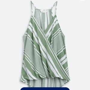 Green white loose top